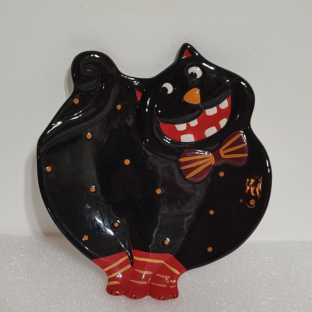 Halloween Plate - Grinning Black Cat - One Hundred 80 Degrees